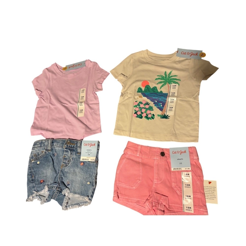 Cat & Jack Toddler Girls 4-Piece Summer Outfit Bundle 18M NWT Denim Pink Purple